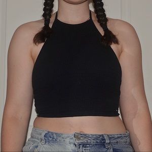 Black High-Neck Tie-Back Tank